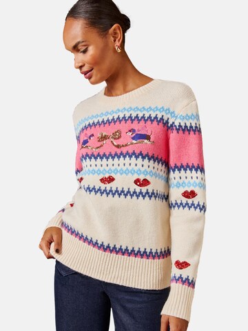 Pull-over love & roses en beige : devant