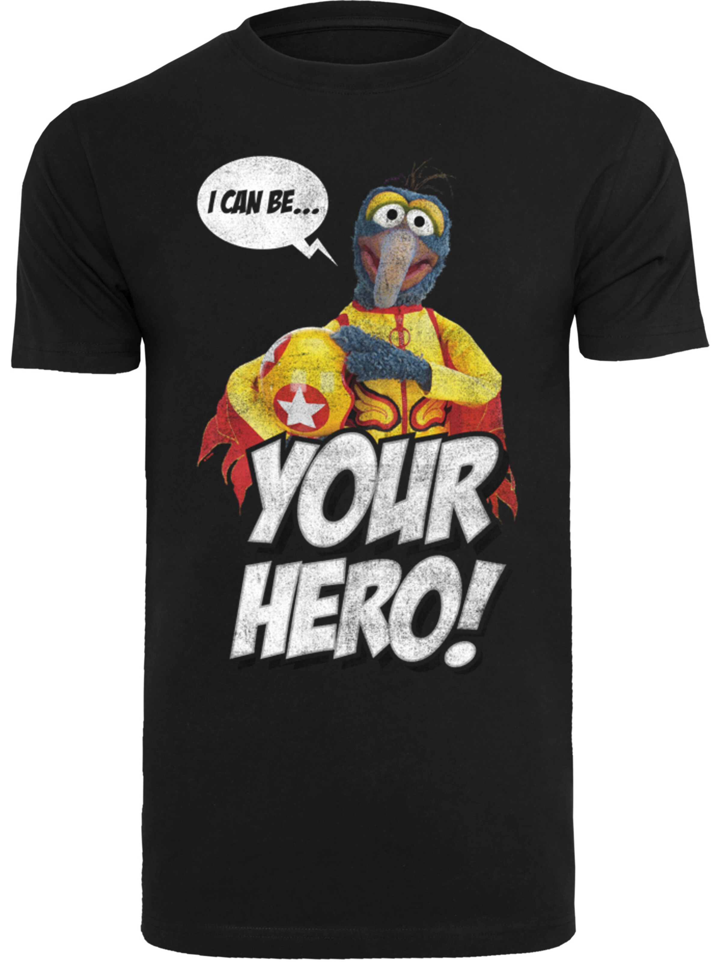 F4NT4STIC Shirt 'Disney The Muppets Gonzo I Can Be Your Hero' in Zwart: voorkant