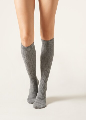 CALZEDONIA Knee High Socks in Grey: front