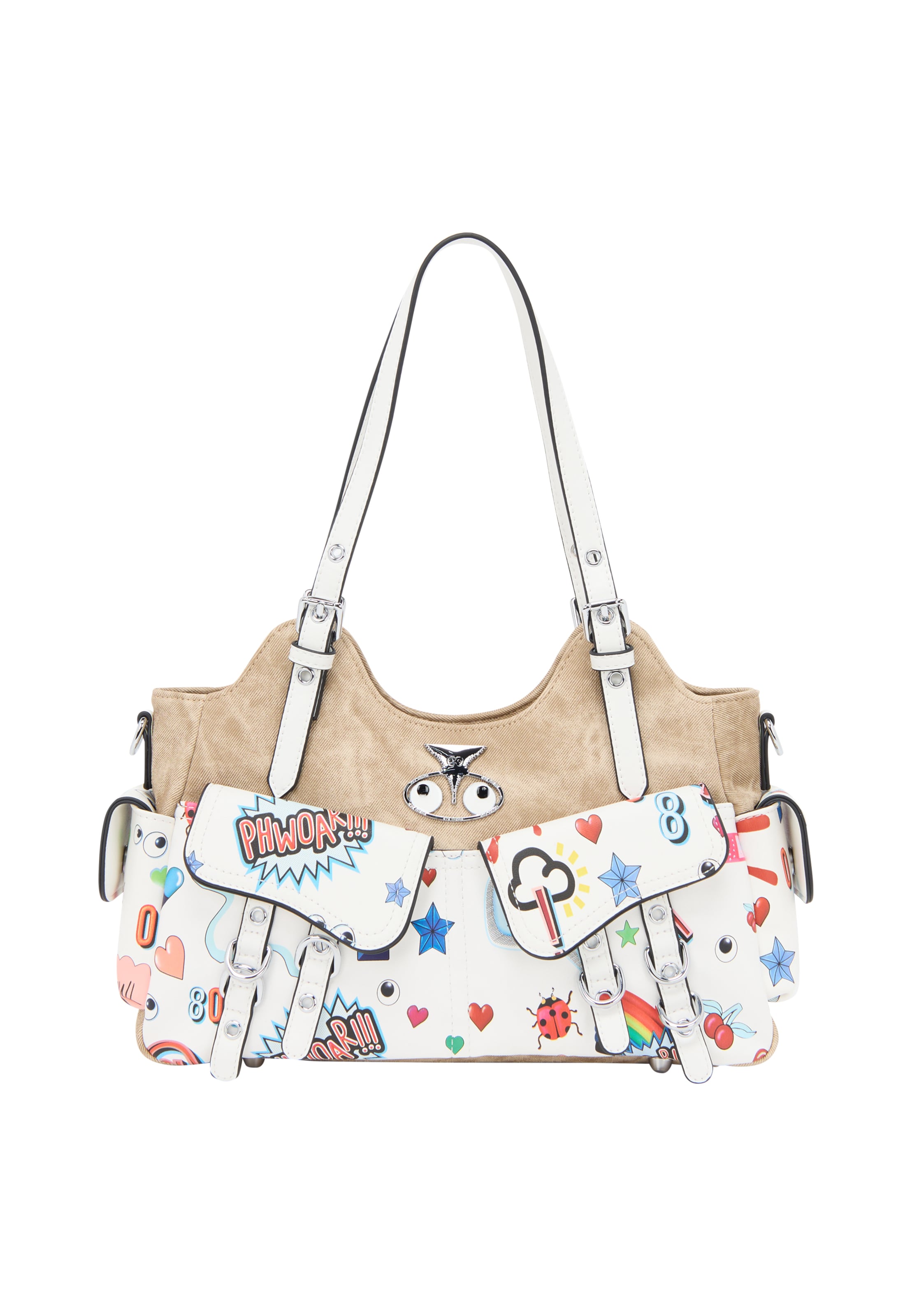 MYMO Kabelka na rameno 'Pop Eyetheme' - Béžová: predná strana