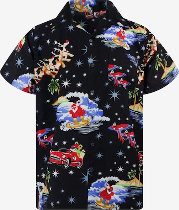 King Kameha Regular Fit Hemd 'Christmas Surf Santa' in Schwarz: Vorderseite