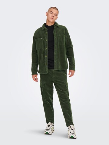 Only & Sons Comfort fit Button Up Shirt 'Track' in Green