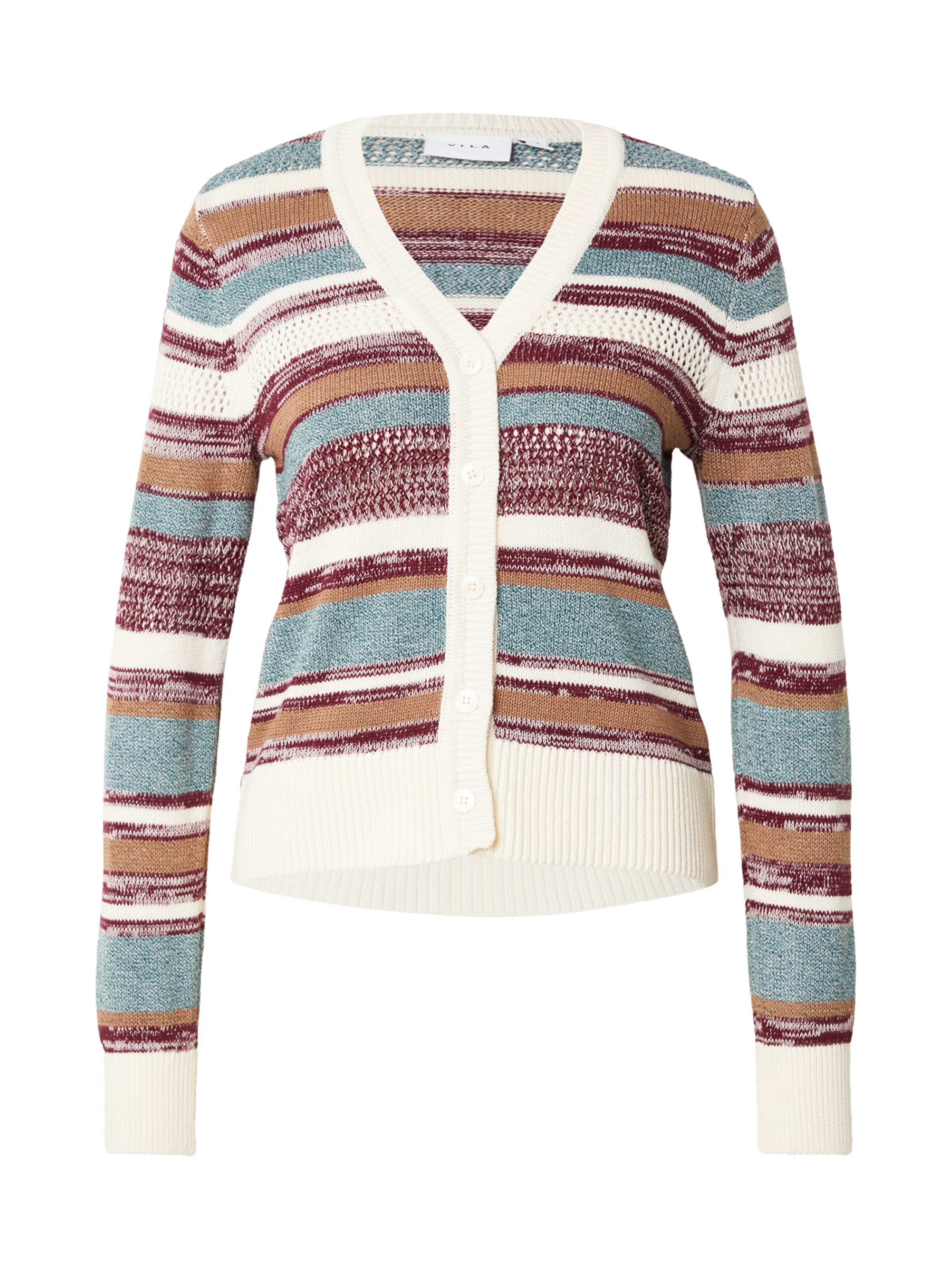 VILA Strickjacke 'VIMORI' in XS in beige / hellbraun / mint / bordeaux, Produktansicht
