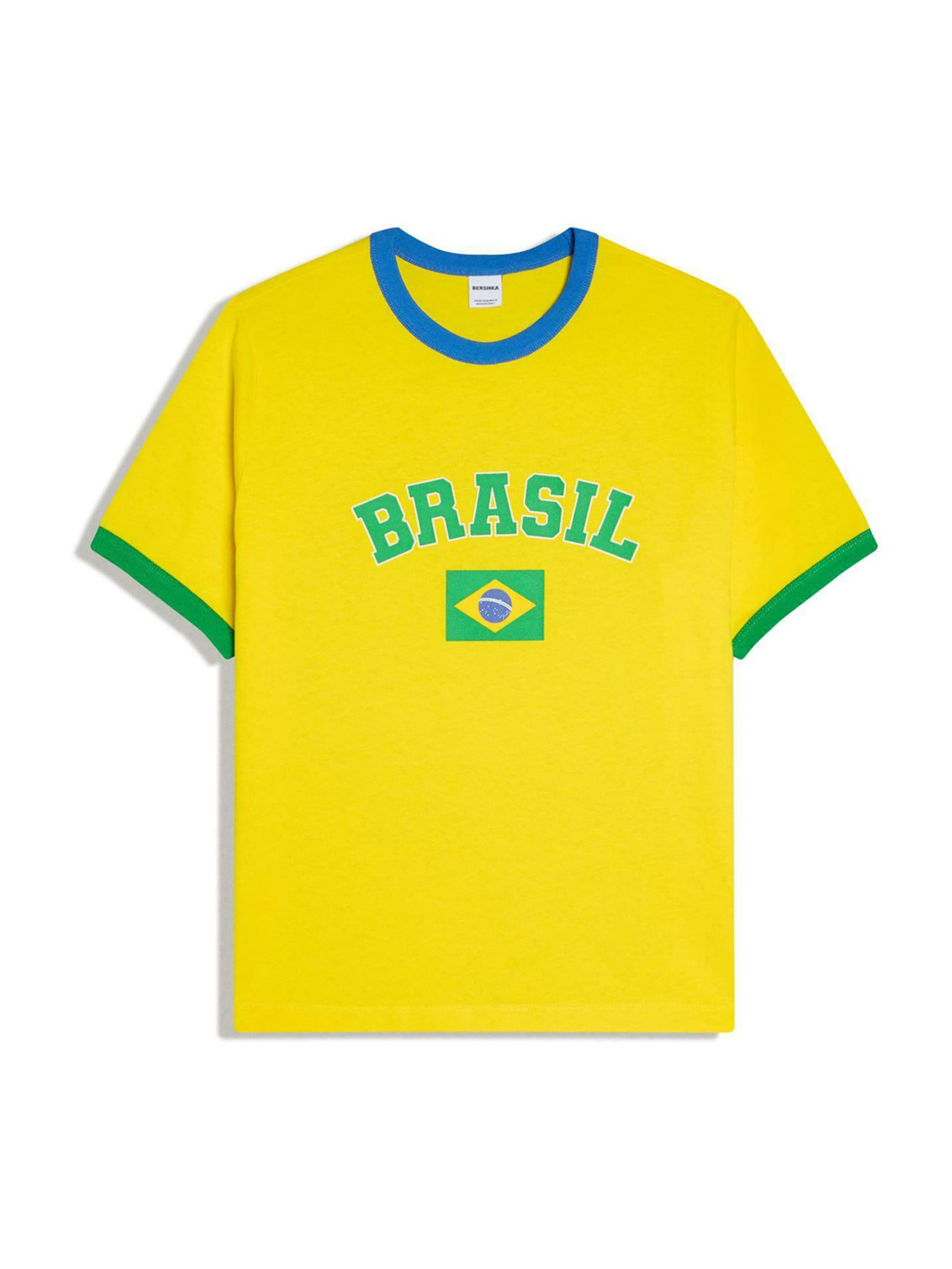 Tricou 'MUNDIAL' de la Bershka pe galben: față