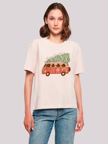 F4NT4STIC Shirt 'Groovy Christmas Camper Van' in Beige: voorkant