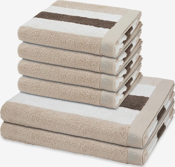 ROSS Handdoek 'Doubleface Stripes' in Beige: voorkant