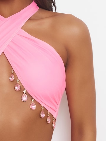 High neck Top per bikini 'Hera Droplet' di Moda Minx in rosa