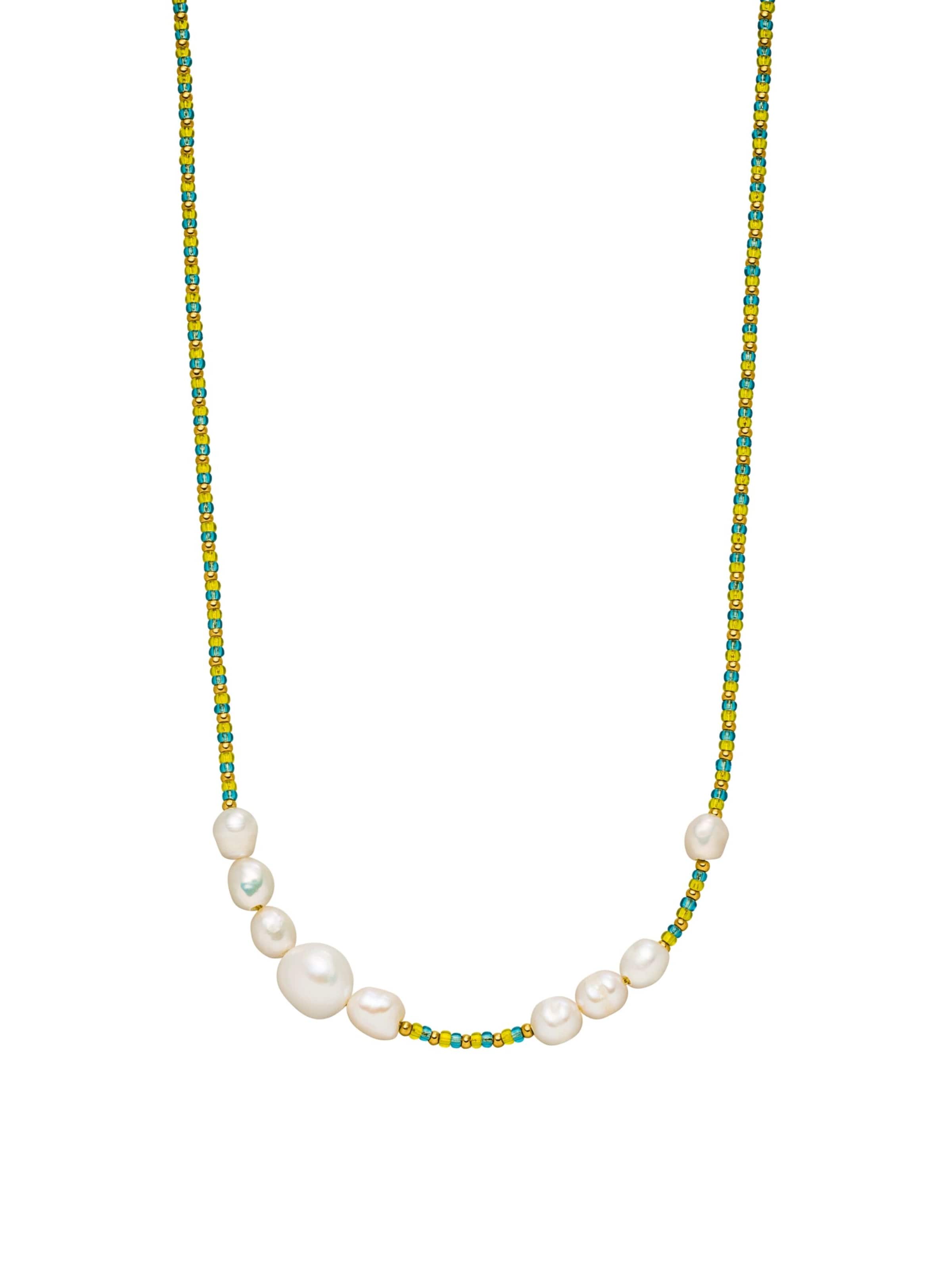 PURELEI Kette 'Blissful' in türkis / gelb / gold / perlweiß, Produktansicht