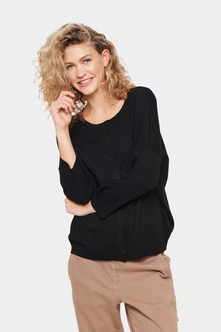 SAINT TROPEZ Knit Cardigan 'Mila' in Black: front