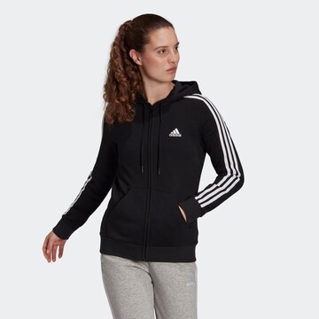 ADIDAS SPORTSWEAR Athletic Zip-Up Hoodie 'Essentials Fleece 3-Stripes ' in Black: front