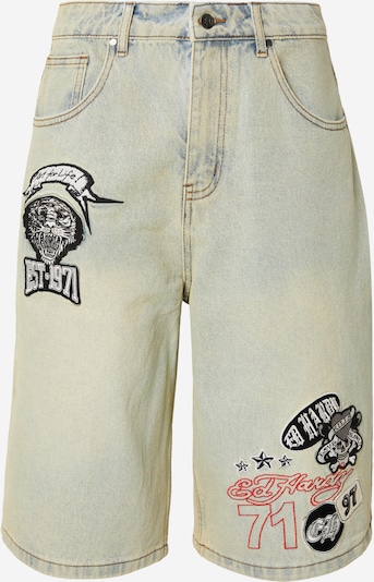 Džinsai iš Ed Hardy, spalva – šviesiai mėlyna / šviesiai raudona / juoda / balta, Prekių apžvalga