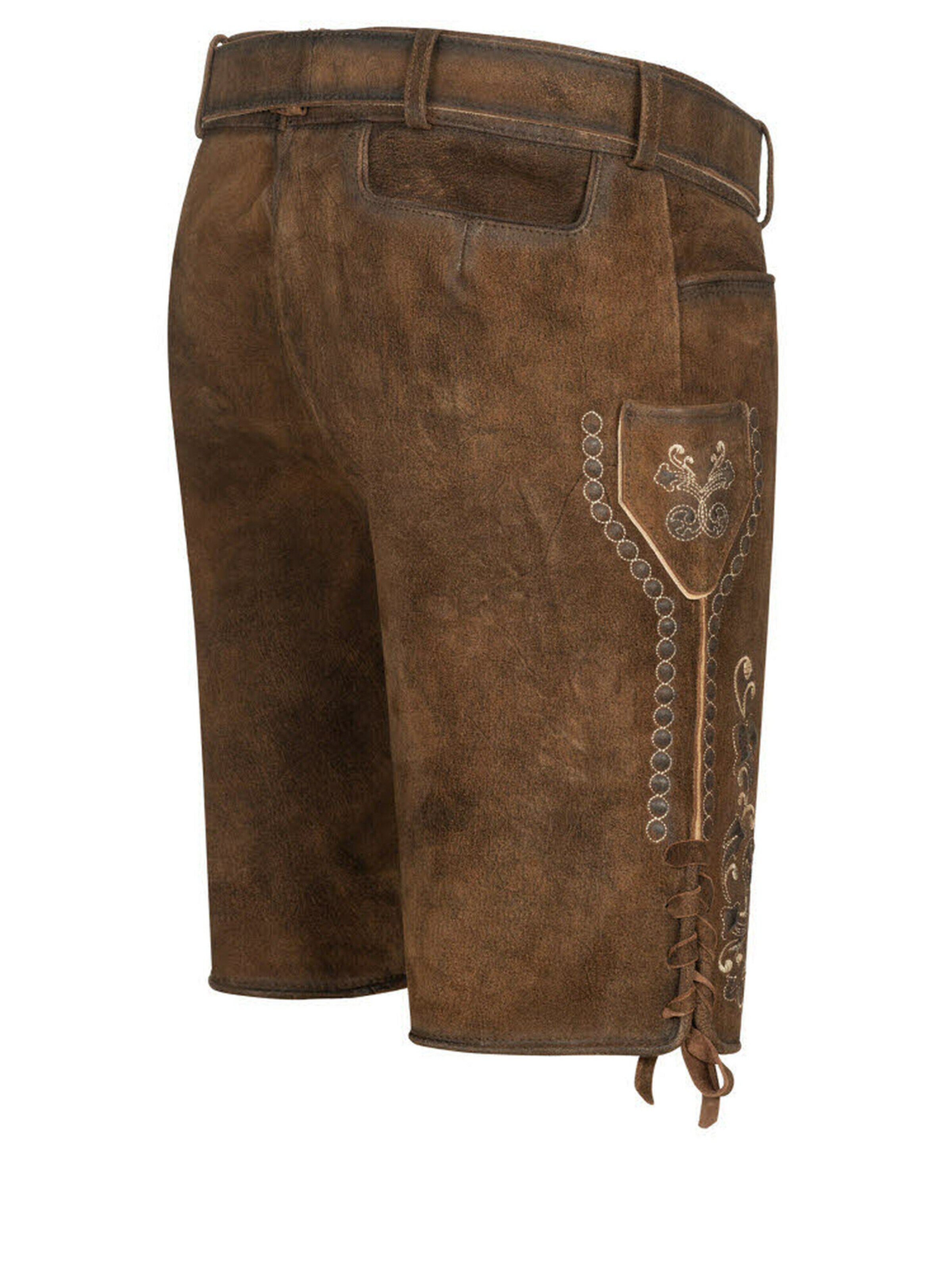 Trachtenhof Nübler Regular Traditional Pants 'Lederhose kurz Manfred' in Brown