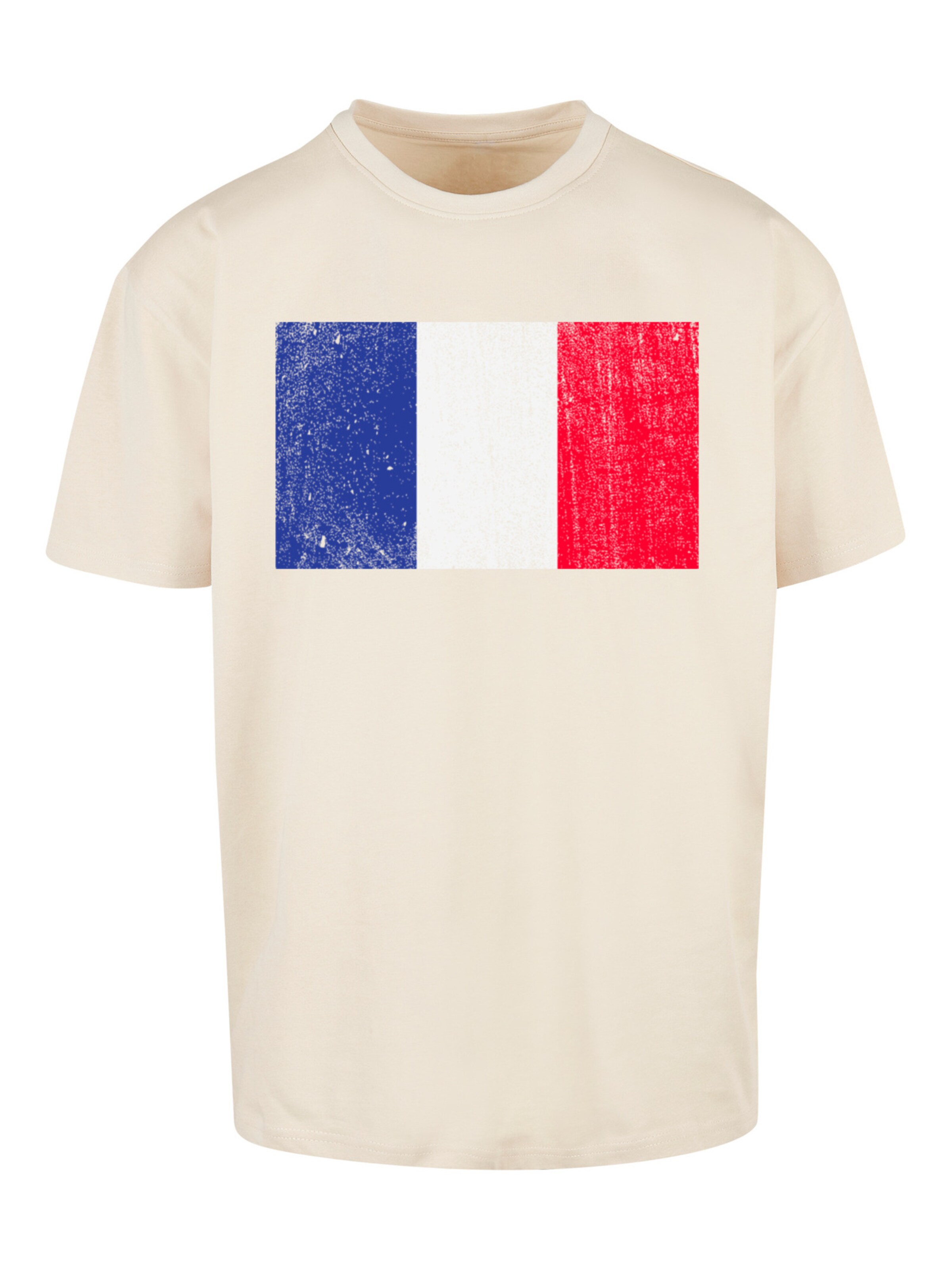 T-Shirt 'France Frankreich Flagge distressed' F4NT4STIC en beige : devant