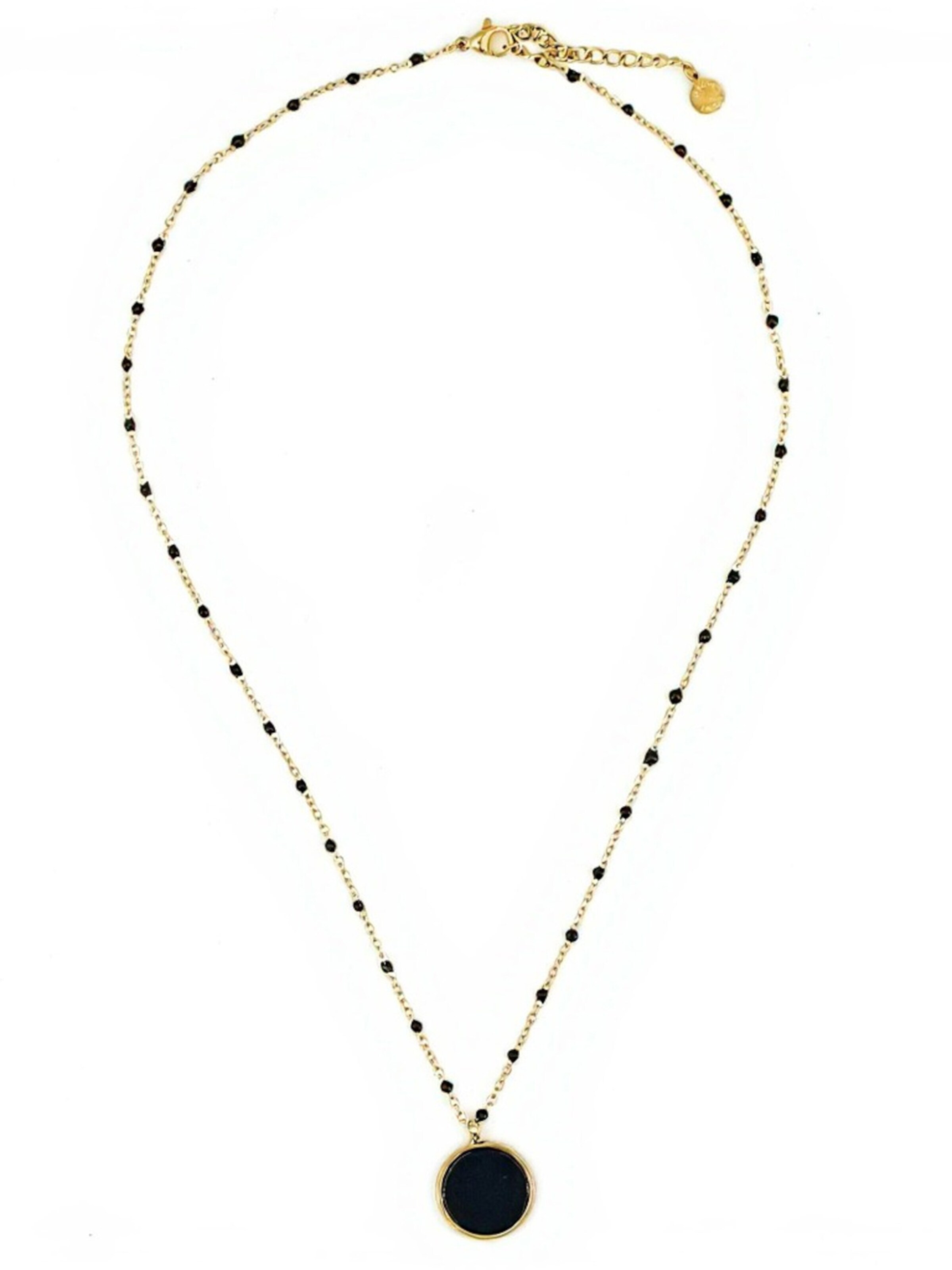 Sergio Engel Necklace 'Beach Kette 03 Vergoldete farbig akzentuierte Edelstahlkette mit Natursteinanhänger' in Black: front