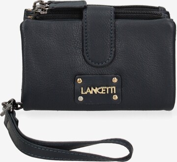 Portamonete 'Portafoglio donna Lancetti vera pelle con bottone pressione e tracolla' di Lancetti in blu: frontale