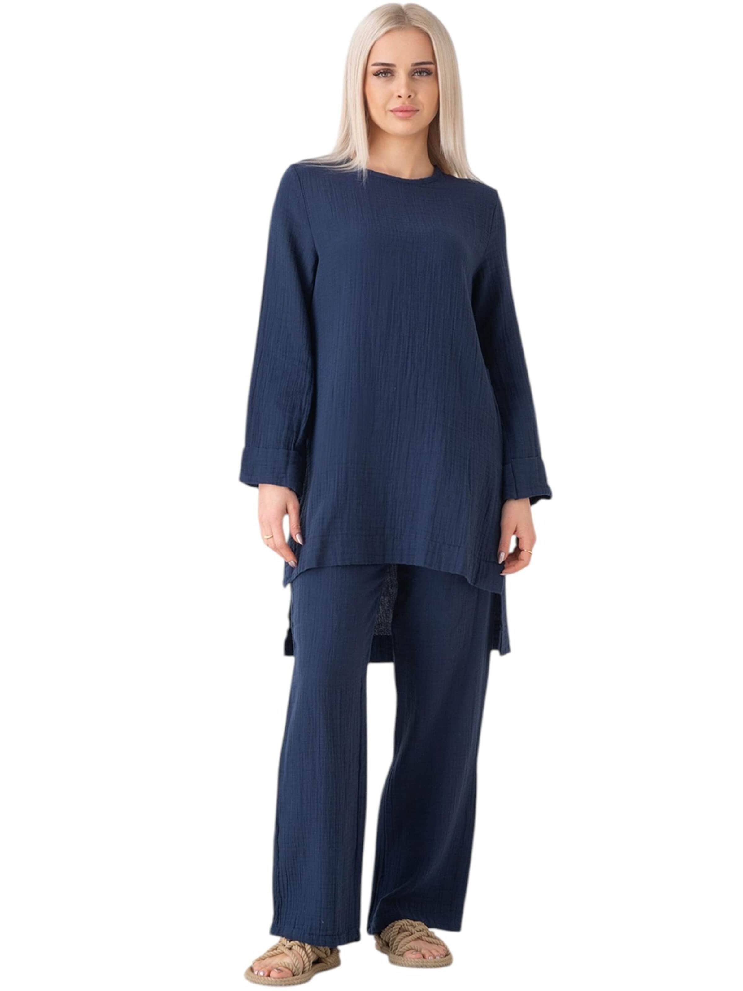 Tenue d'intérieur 'Ayda Modest' WENOR en bleu : devant