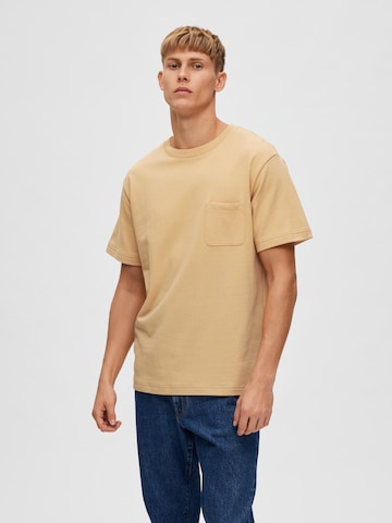 SELECTED HOMME Shirt 'Relax Soon' in Beige: voorkant