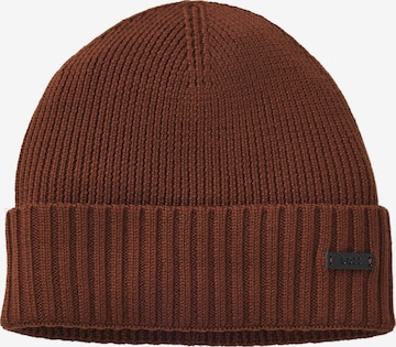 BOSS Beanie ' Fati ' in Brown: front