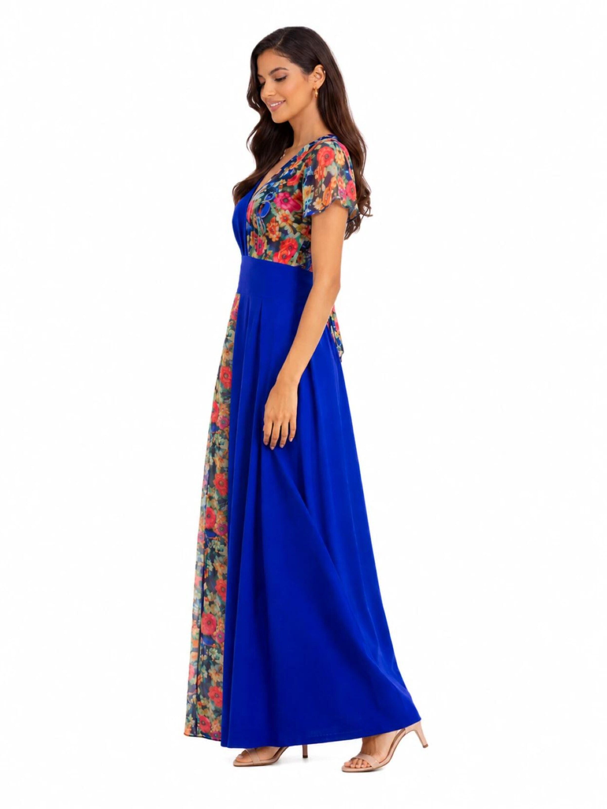 BIBI SAKALIEVA - Vestido de gala 'Royal Blue Maxi Dress with Floral Lace Panels' en azul