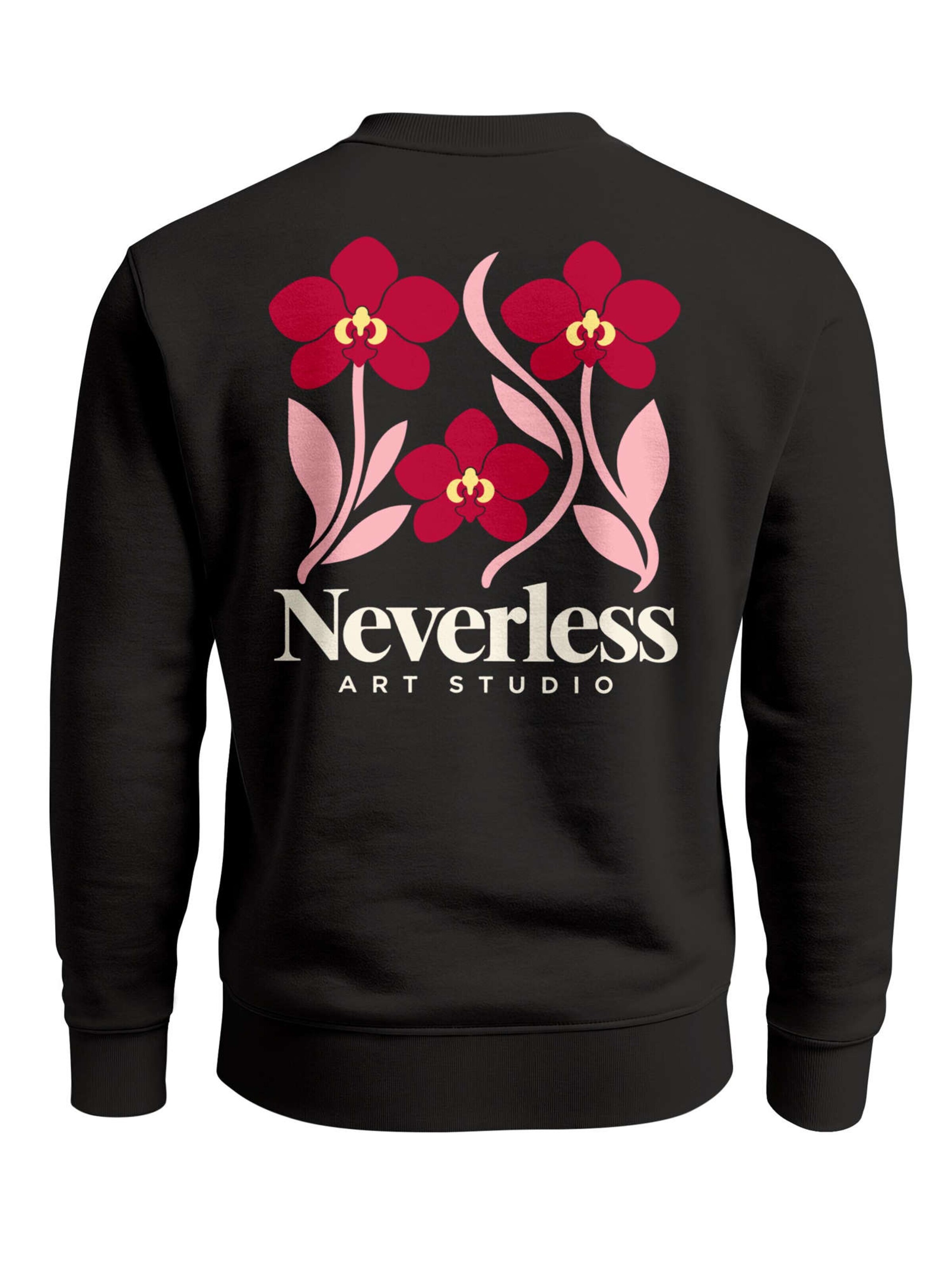 Neverless Sweatshirt 'Orchideen' in Black: front