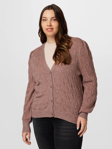 ONLY Carmakoma Knit Cardigan 'FIA KATIA' in Brown: front