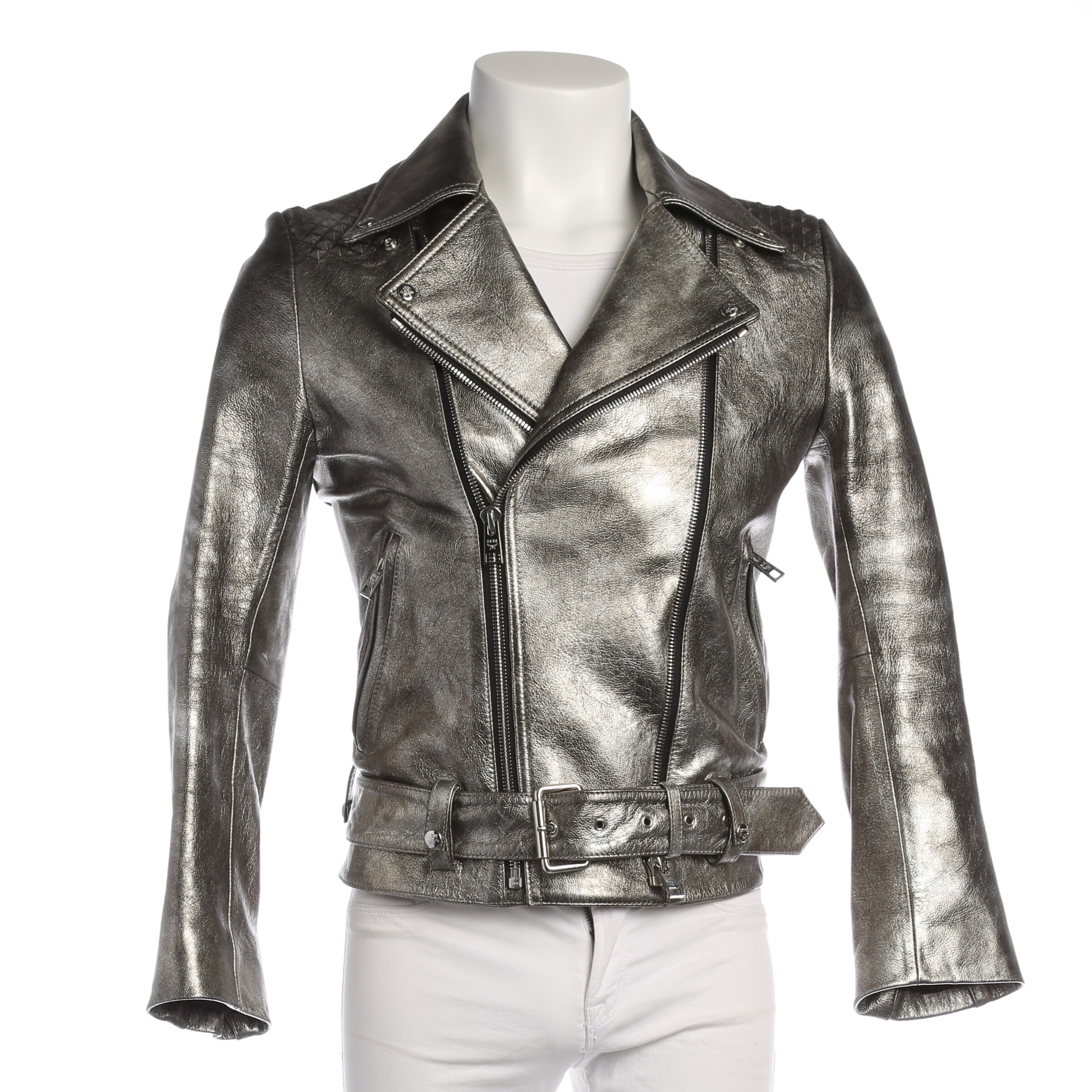 MCM Lederjacke / Ledermantel M in Silber: Vorderseite