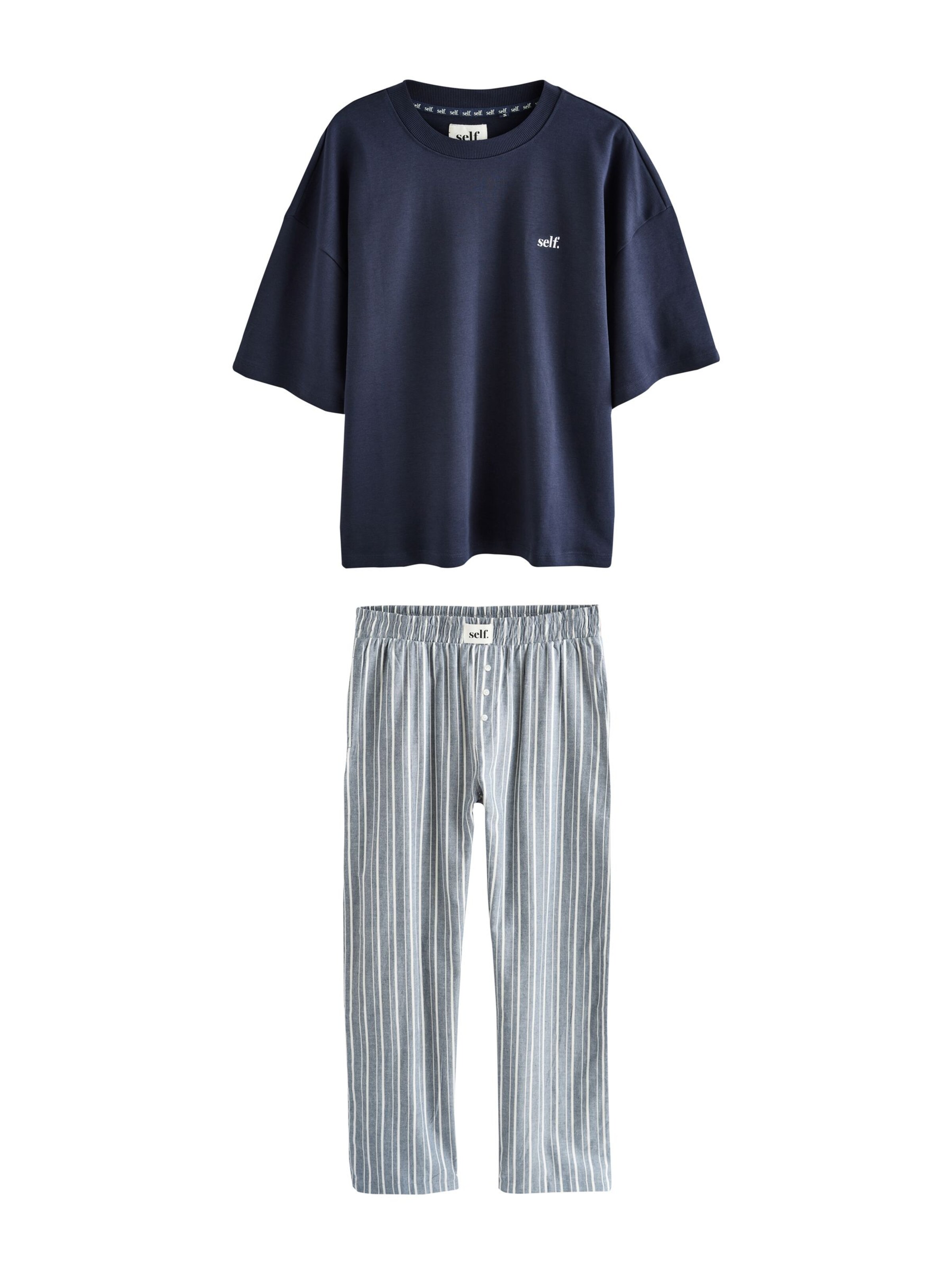self. Pyjama 'Self' in Blau: Vorderseite