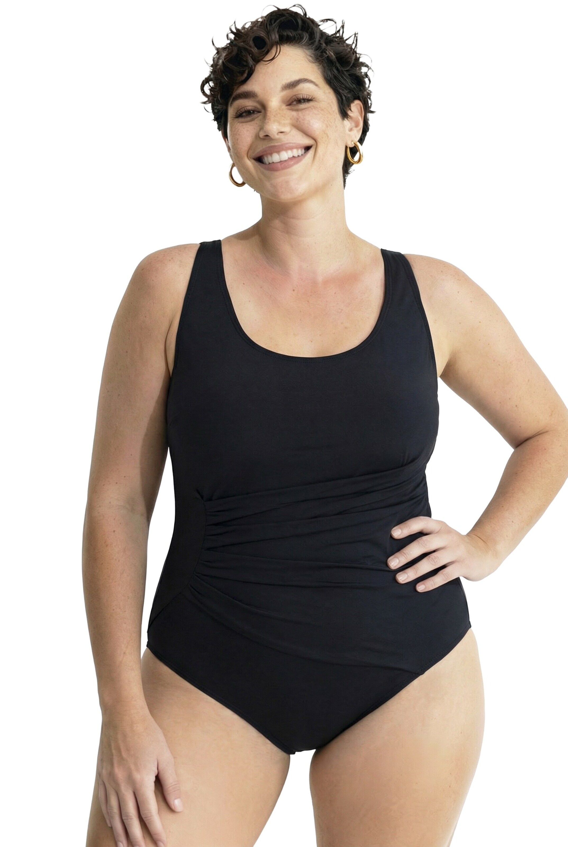 Ulla Popken Bralette Swimsuit in Black: front