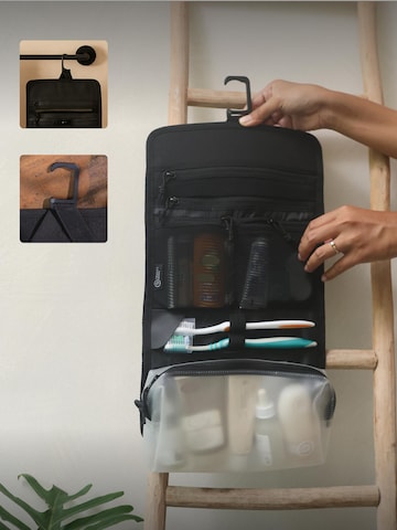 TRAVEL DUDE Toilettilaukku 'Faltbare Kulturtasche für Damen & Herren – Kulturbeutel zum Aufhängen, Flache Waschtasche & Kosmetiktasche klein, Duschtasche Camping mit 1 Liter Beutel Flugzeug Handgepäck' värissä musta