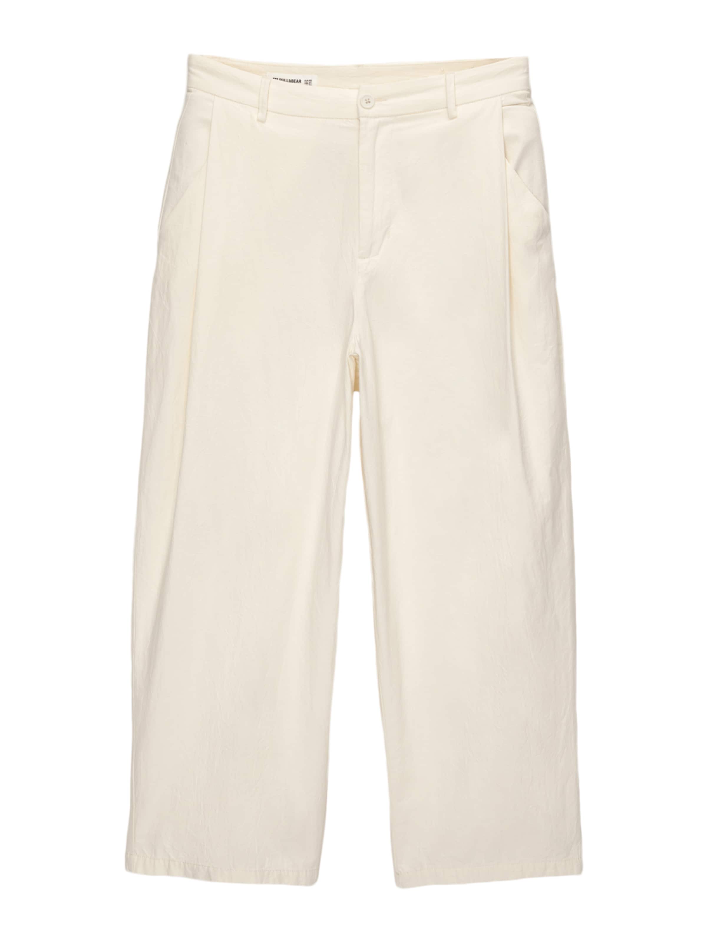 Pull&amp;BearBaggy Hlače s naborima - bijela boja: prednji dio