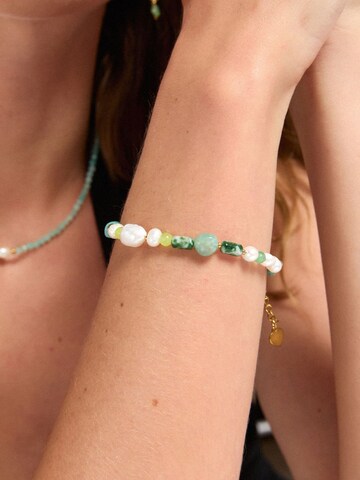 ØYRE Opaska 'Green Stone and Pearl Beaded' w kolorze zielony