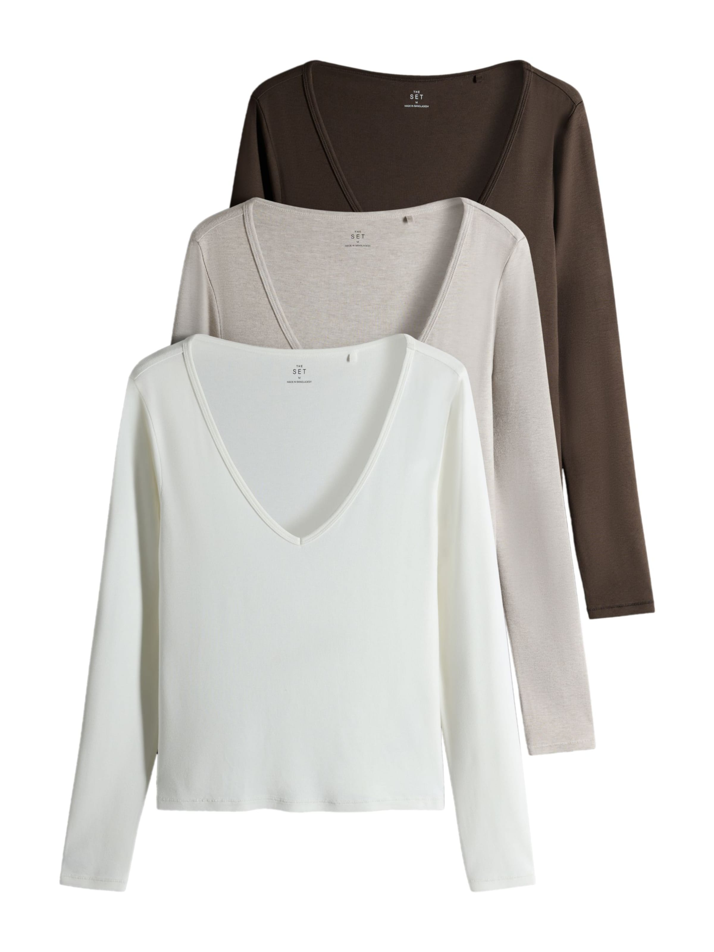 The Set Shirt in XS in braun / greige / weiß, Produktansicht