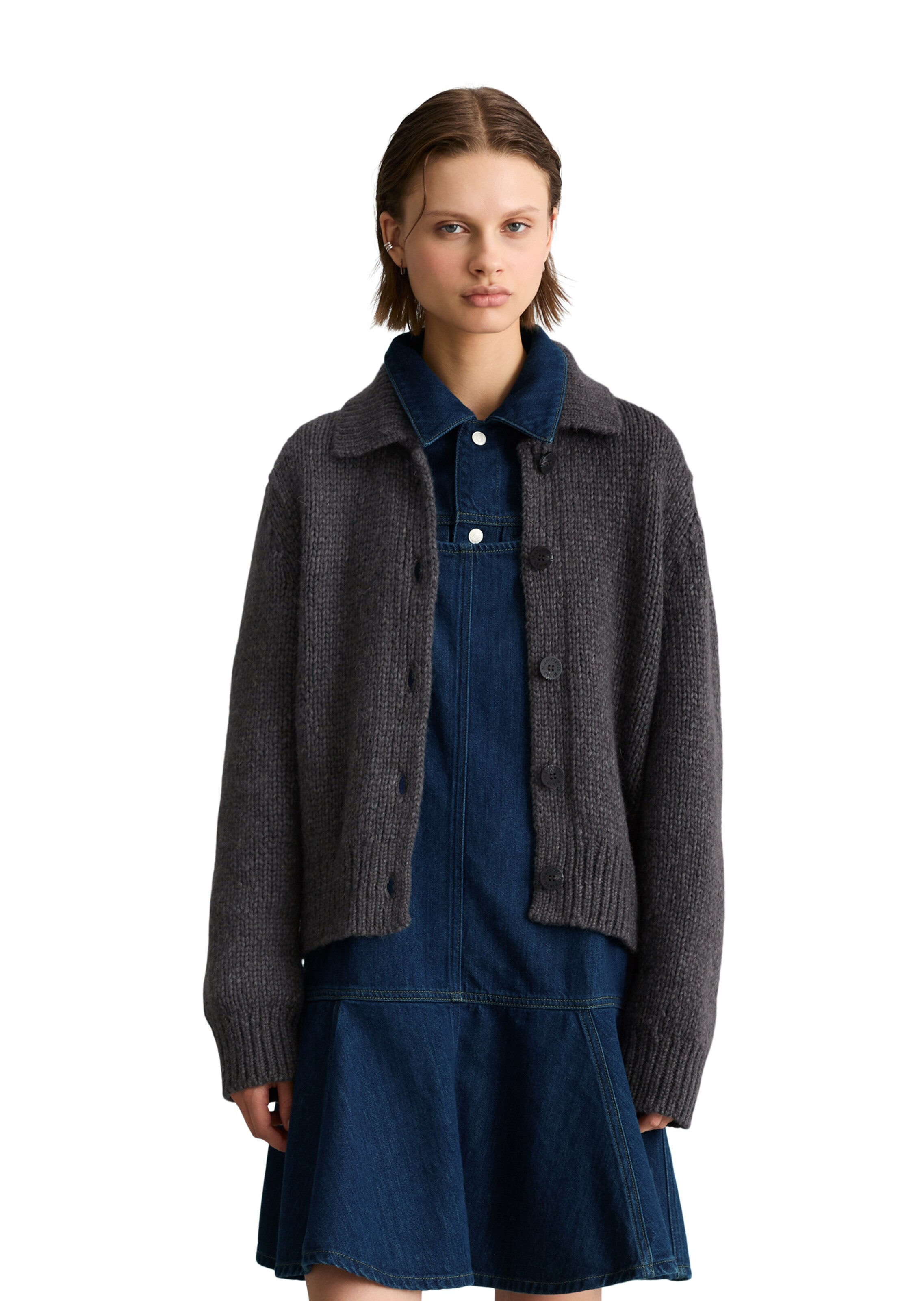 Marc O'Polo DENIM Gebreid vest in Grijs: voorkant