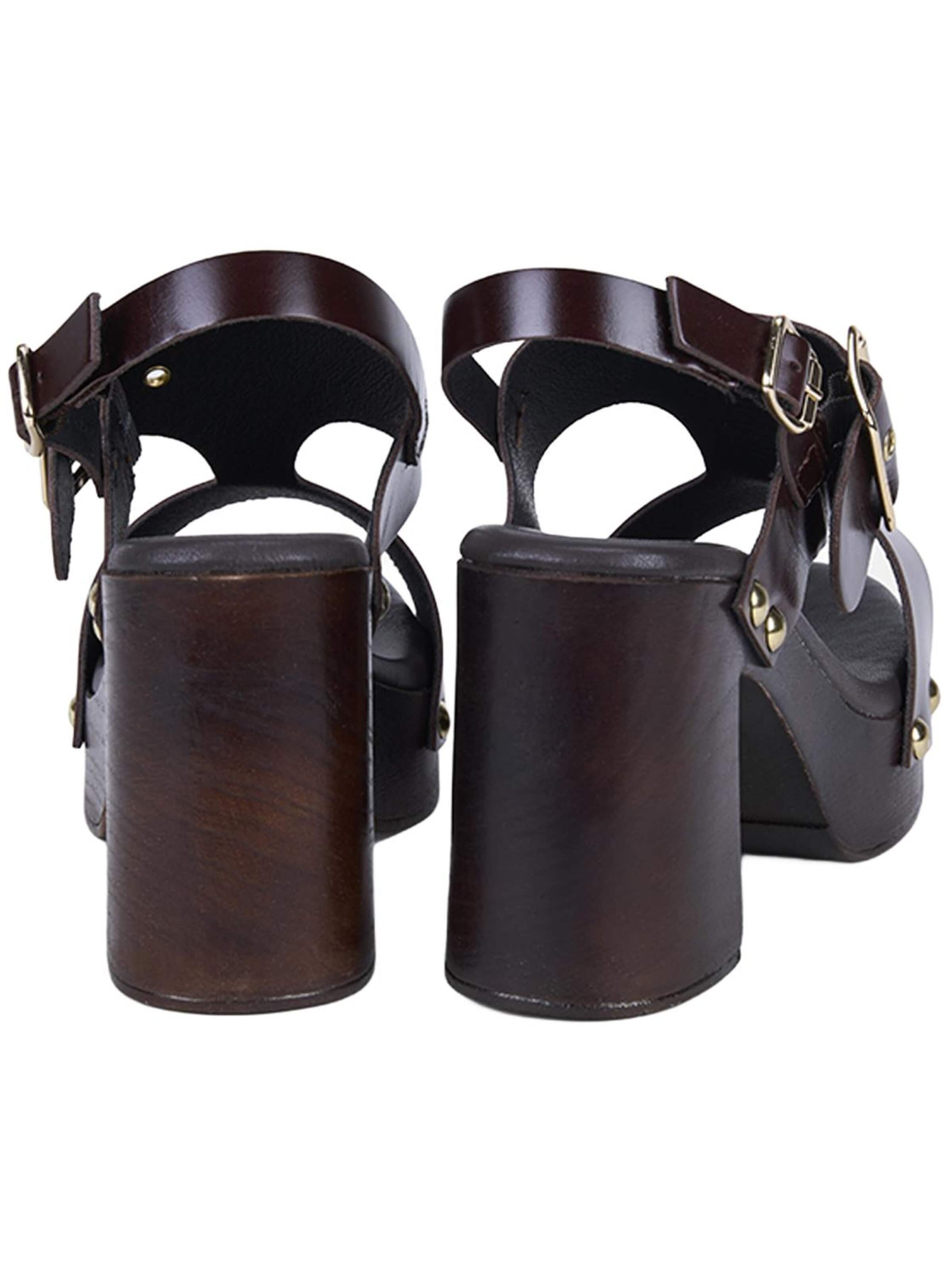 Desa Strap sandal 'DESA Damen-Plateausandalen aus Leder mit Nieten' in Brown