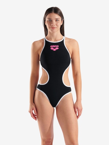 ARENABustier Jednodijelni kupaći kostim 'ONE BIGLOGO' - crna boja: prednji dio