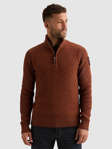 PME Legend - Jersey 'Pullover with half-zip and mixed textures' en marrón: frente