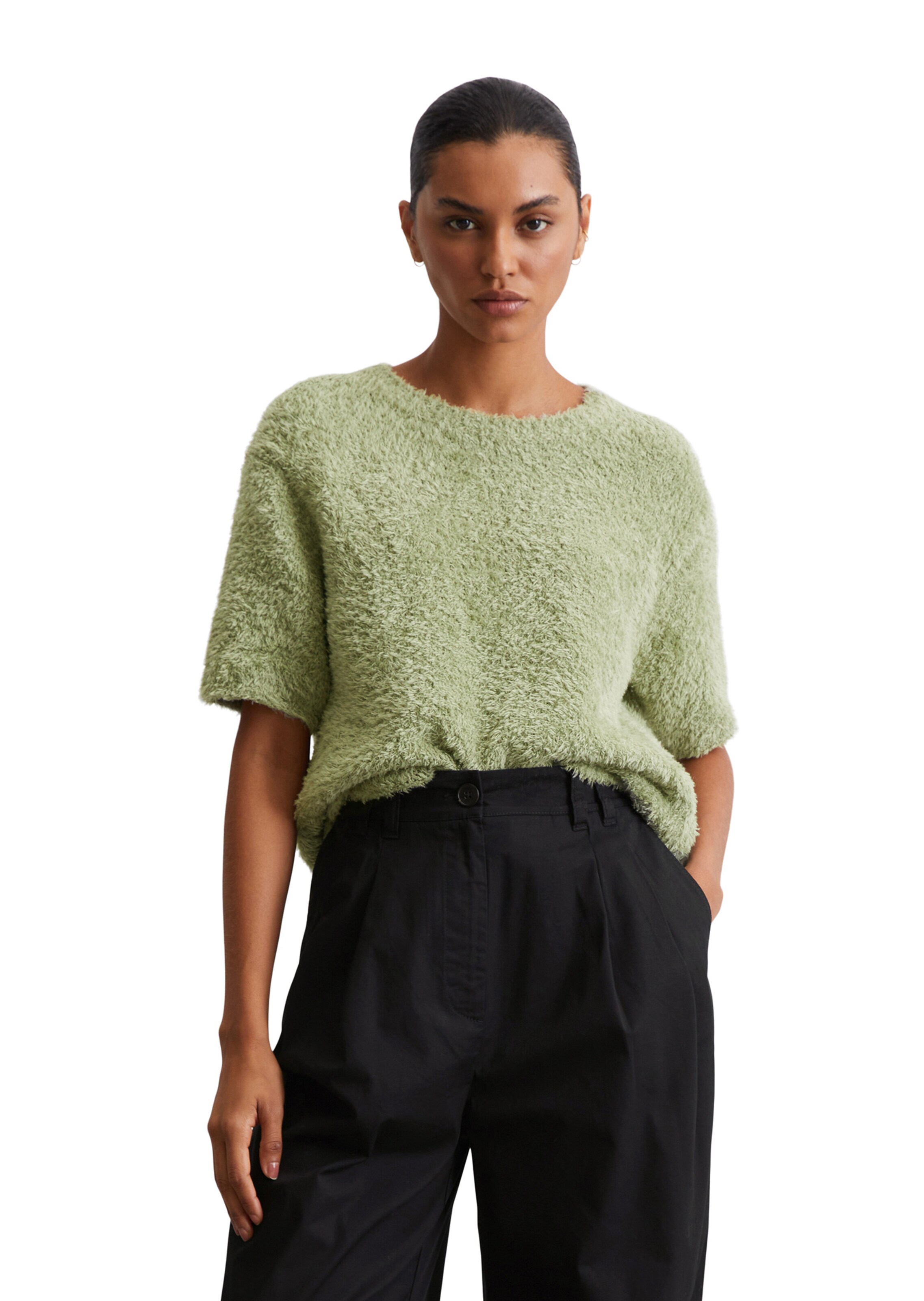 Marc O'Polo Pullover 'Fuzzy-Knit' in Grün: Vorderseite