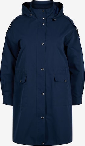 Zizzi Between-Seasons Coat 'Ammy' in Blue: front