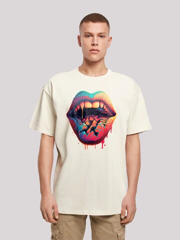 F4NT4STIC Shirt 'Drooling Lips' in Beige: voorkant