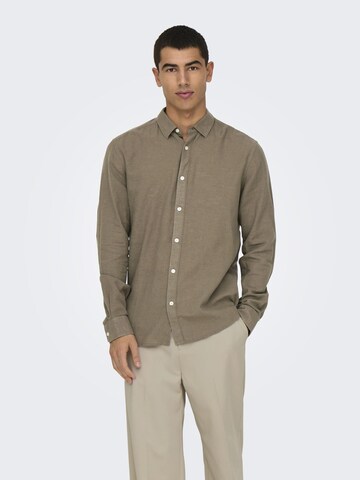 Only & Sons Slim fit Button Up Shirt 'ONSCaiden' in Beige: front