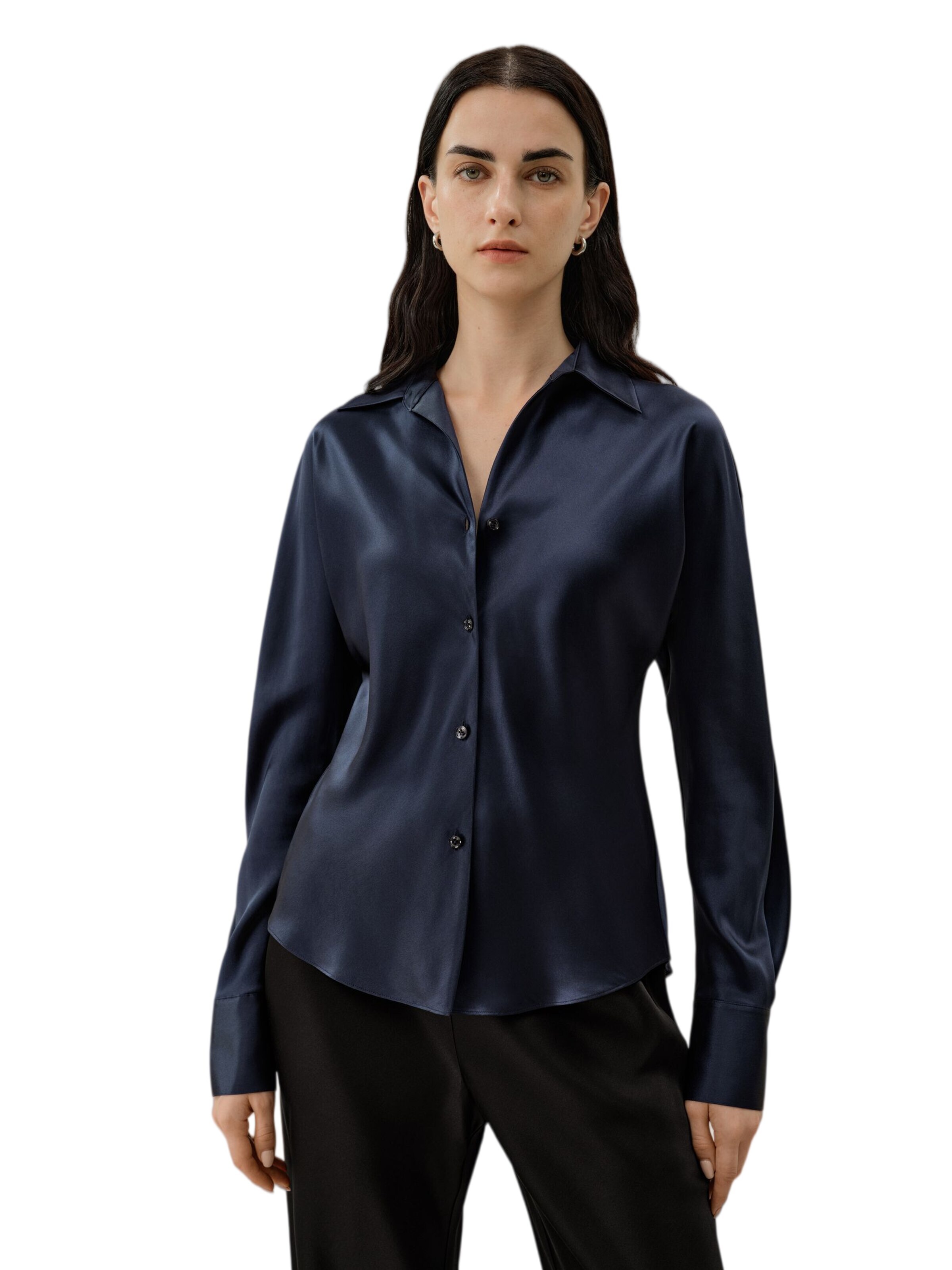 Lilysilk Blouse 'LILYSILK Seidenhemd im Schrägschnitt' in Blauw