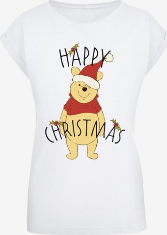 ABSOLUTE CULT Shirt 'Winnie The Pooh - Happy Christmas Holly' in White: front