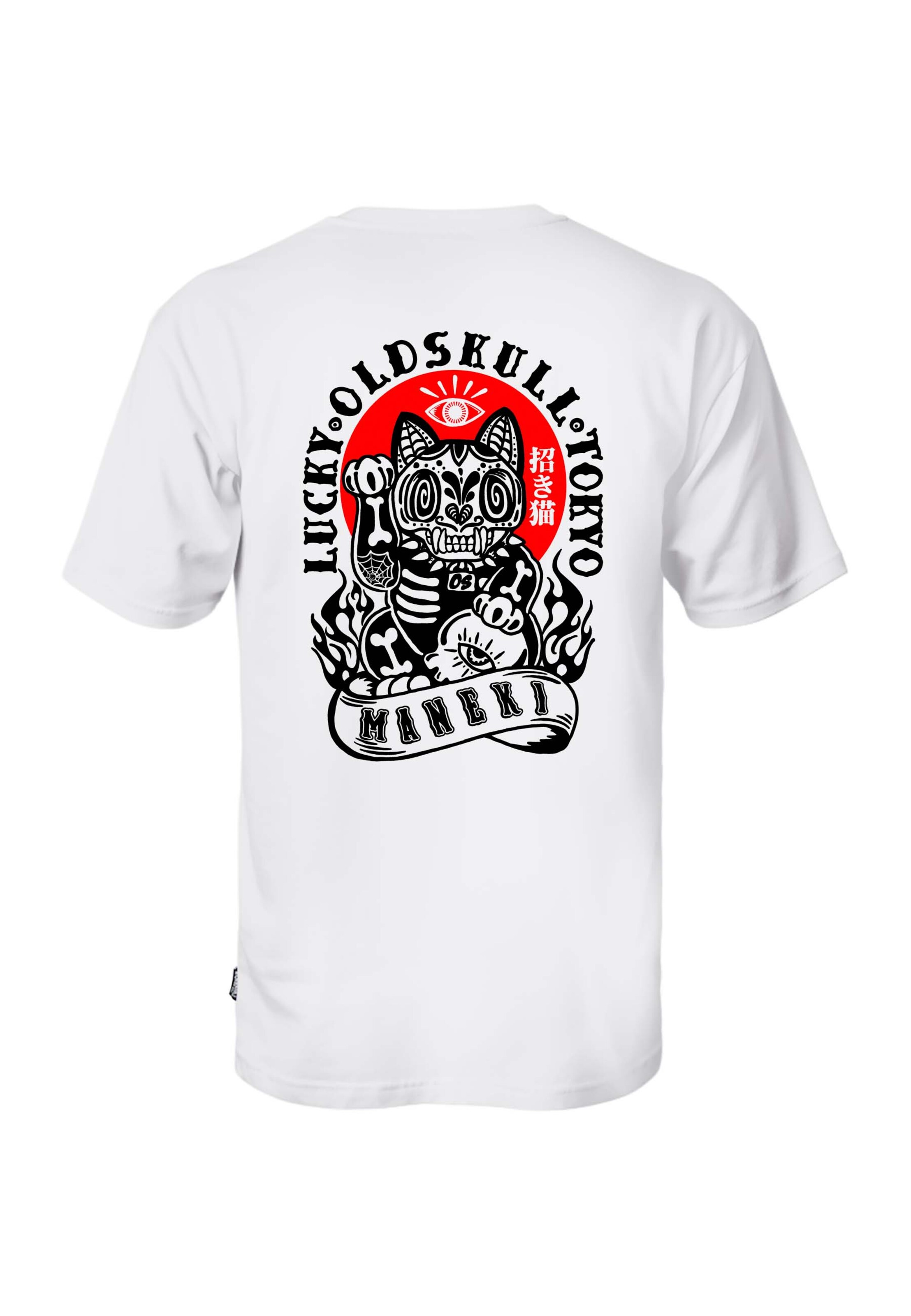 Oldskull T-Shirt 'ASIAN REBEL CAT' in Weiß: Vorderseite