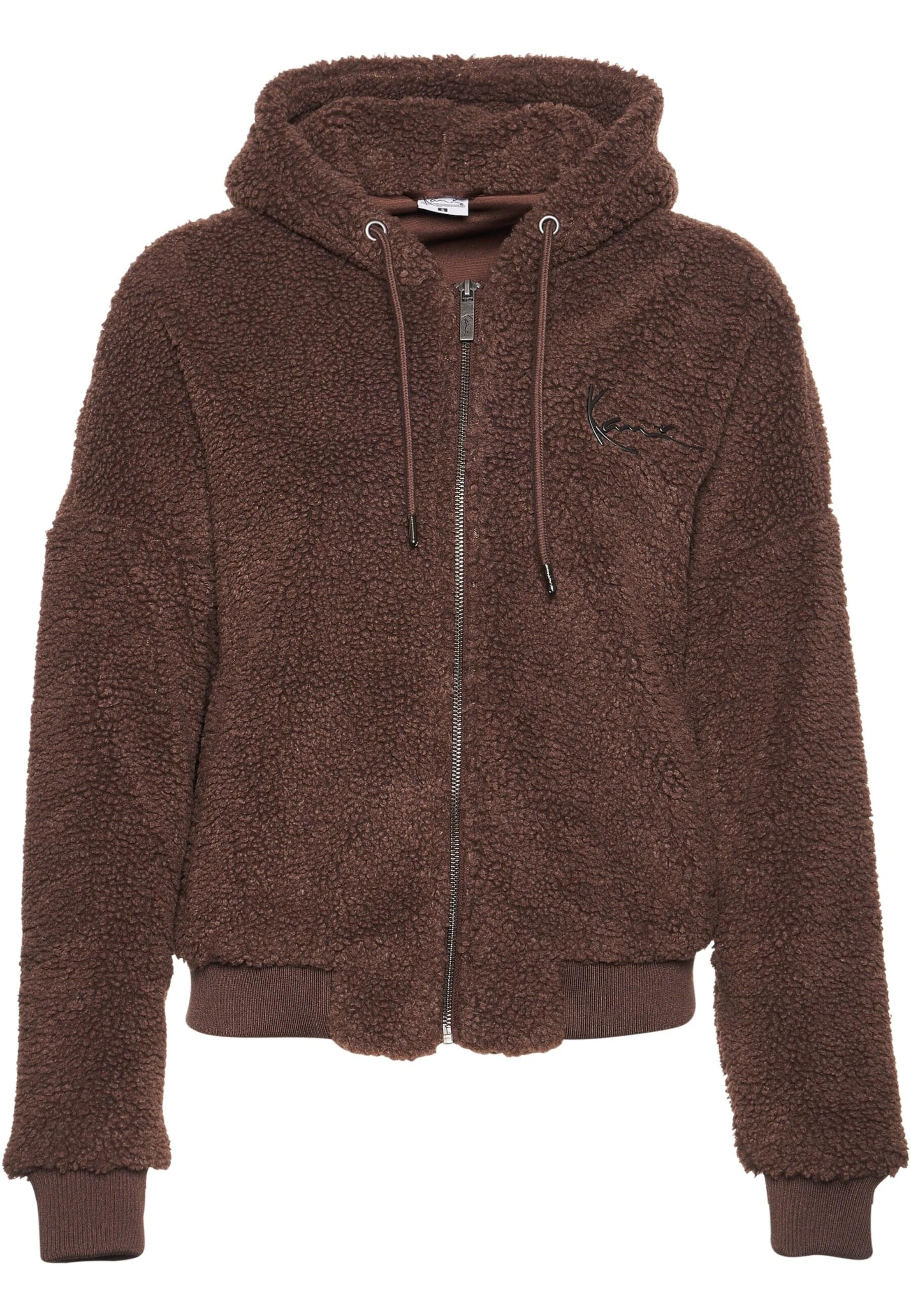 Karl Kani Zip Up Hoodie Signature Teddy in Brown ABOUT YOU