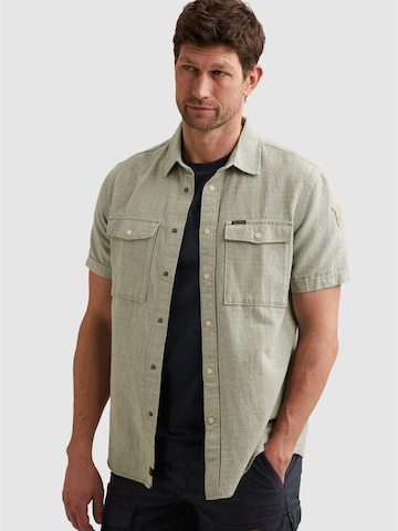 PME Legend Overhemd 'Shirt with short sleeves in cotton/linen' in Groen: voorkant