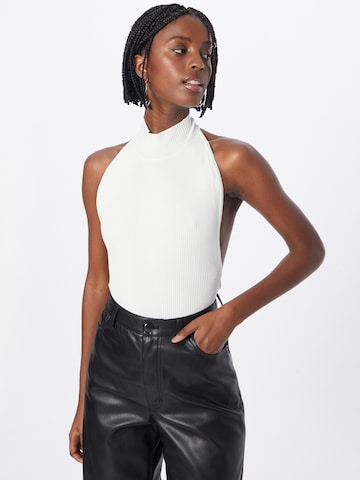 Nasty Gal Shirt Bodysuit in White: front