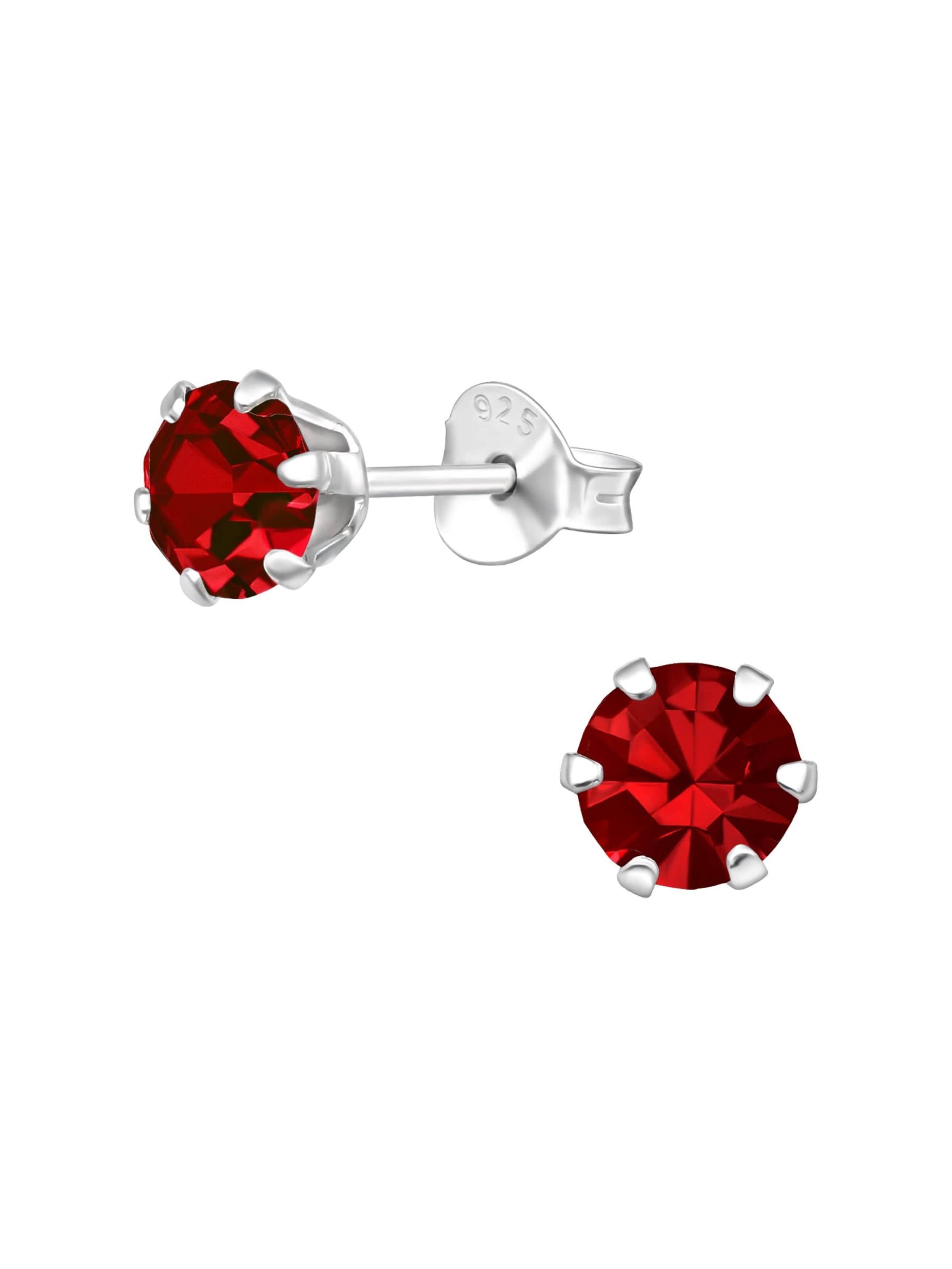 Boucles d'oreilles 'Silberne Runde 5 mm Ohrstecker mit Kristallen' Maxte en rouge : devant