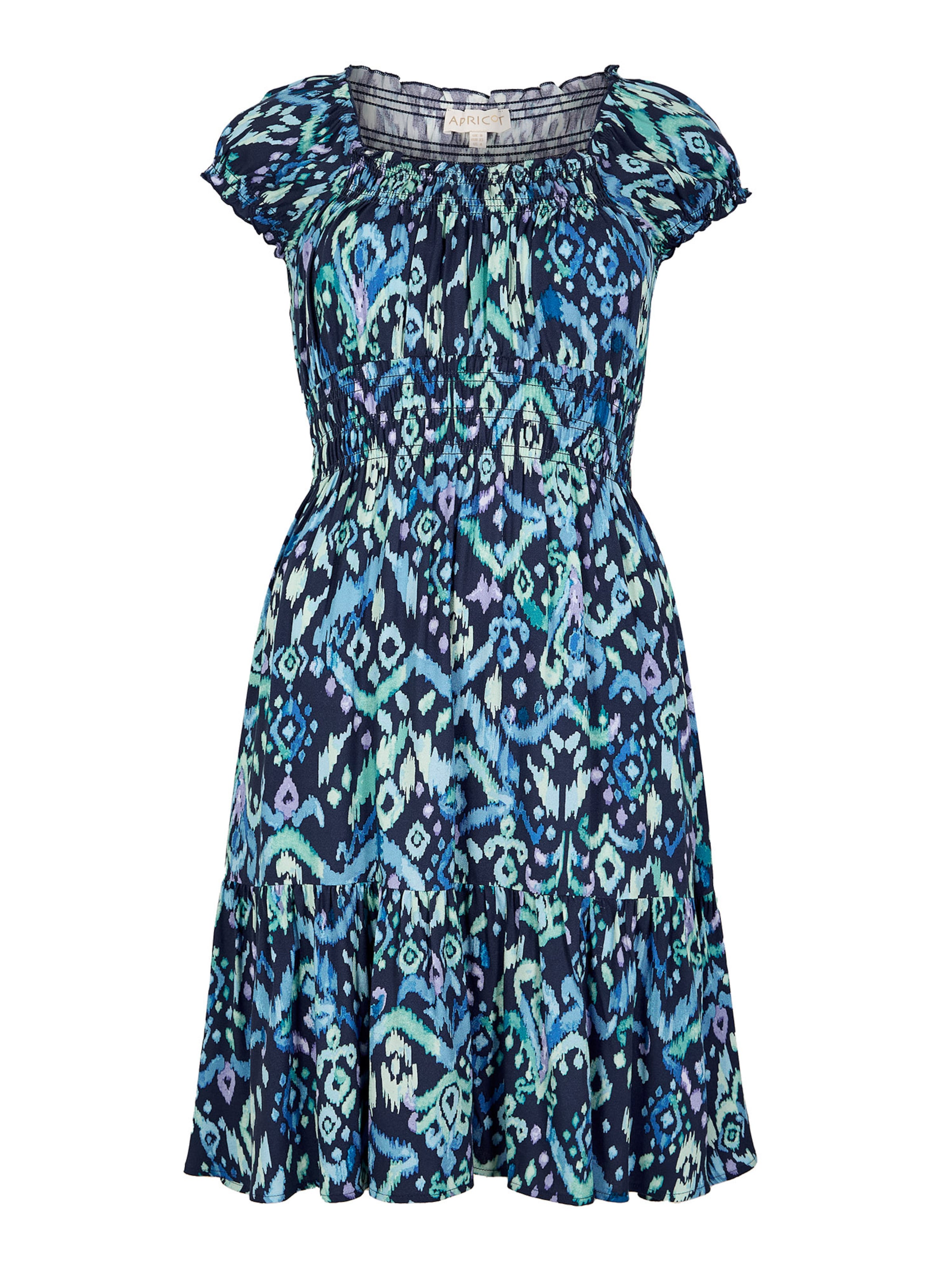 Apricot Colourful Ikat Milkmaid Mini Dress ' ' in Blau: Vorderseite