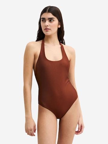 Marc O'Polo Bralette Swimsuit ' Shiny ' in Brown: front
