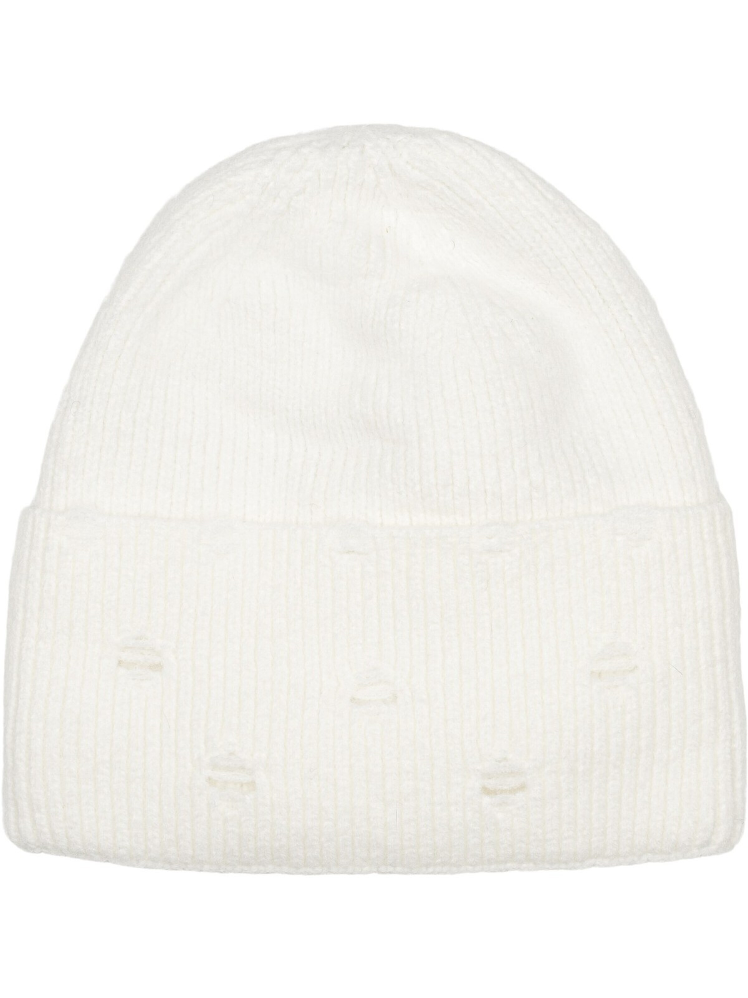 styleBREAKER Beanie 'Strickmütze mit Rippenmuster und Rissen' in Beige: front